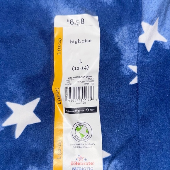 Patriotic American Flag Star Print Capri Leggings L (12-14) Youth NWT - Picture 5 of 6